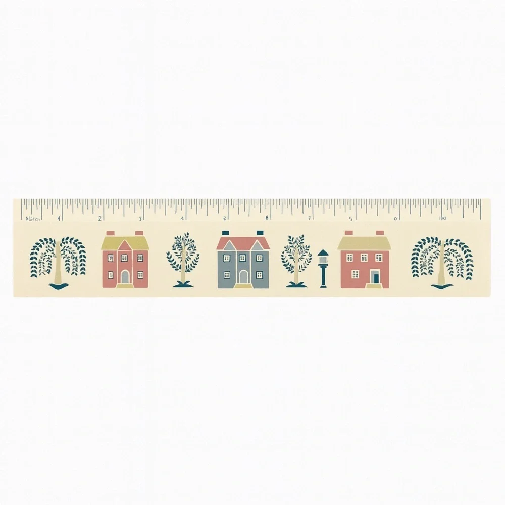Decorative Wooden Wall Ruler With Folk Art Houses